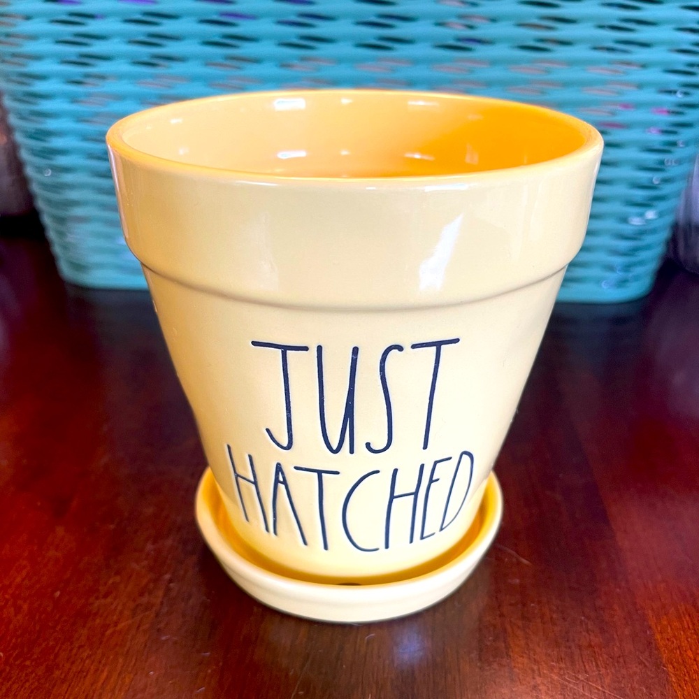 NWOT Rae Dunn "JUST HATCHED" Yellow Ceramic Flower Pot Plant